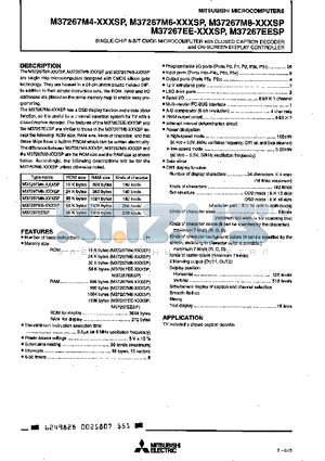 M37267EESP datasheet - SINGLE-CHIP 8-BIT CMOS MICROCOMPUTER WITH CLOSED CAPTION DECODER AND ON-SCREEN DISPLAY CONTROLLER