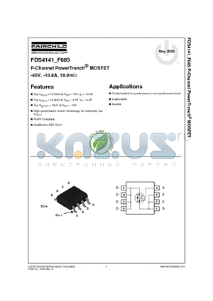 FDS4141 datasheet - P-Channel PowerTrench^ MOSFET -40V, -10.8A, 19.0mY