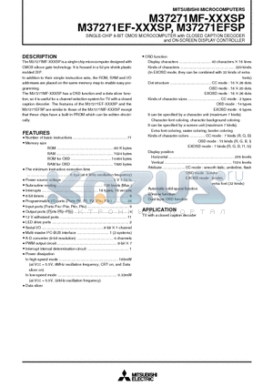 M37271EF-XXXSP datasheet - SINGLE-CHIP 8-BIT CMOS MICROCOMPUTER with CLOSED CAPTION DECODER and ON-SCREEN DISPLAY CONTROLLER