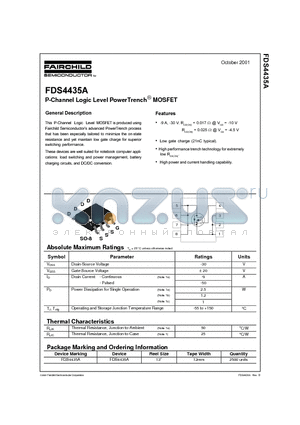 FDS4435 datasheet - P-Channel Logic Level PowerTrenchMOSFET