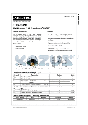 FDS4080N7 datasheet - 40V N-Channel FLMP PowerTrench MOSFET