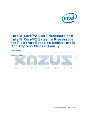 L7300 datasheet - Core2 Duo Processors and Core2 Extreme Processors for Platforms Based on Mobile 965 Express Chipset Family
