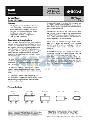MA4P274 datasheet - Surface Mount Plastic PIN Diodes