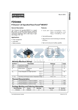 FDS4465 datasheet - P-Channel 1.8V Specified PowerTrench MOSFET