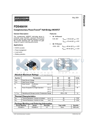 FDS4501H datasheet - Complementary PowerTrench Half-Bridge MOSFET