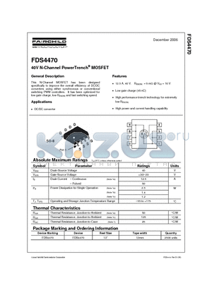 FDS4470 datasheet - 40V N-Channel PowerTrench^ MOSFET