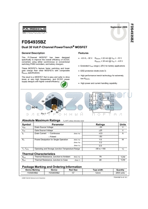 FDS4935BZ datasheet - Dual 30 Volt P-Channel PowerTrench MOSFET