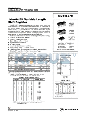 MC14557BCP datasheet - 1-TO-64 BIT VARIABLE LENGTH SHIFT REGISTER