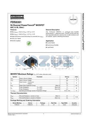 FDS5351 datasheet - N-Channel PowerTrench^ MOSFET 60V, 6.1A, 35mY