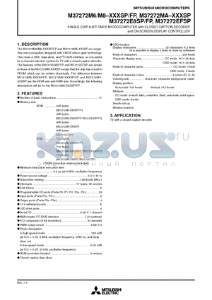 M37272M8-184SP datasheet - SINGLE-CHIP 8-BIT CMOS MICROCOMPUTER with CLOSED CAPTION DECODER and ON-SCREEN DISPLAY CONTROLLER