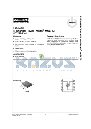 FDS5682 datasheet - N-Channel PowerTrench MOSFET 60V, 7.5A, 21m ohm