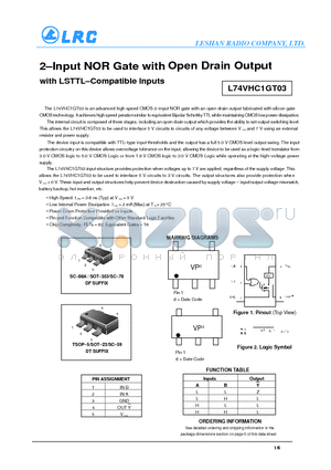 L74VHC1GT03DTT1 datasheet - 2-Input NOR Gate with Open Drain Output with LSTTL-Compatible Inputs