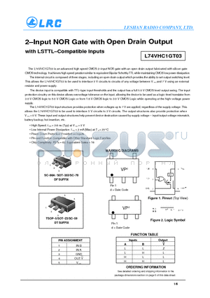 L74VHC1GT03DTT3 datasheet - 2-Input NOR Gate with Open Drain Output with LSTTL-Compatible Inputs