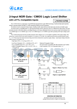 L74VHC1GT02DTT3 datasheet - 2-Input NOR Gate / CMOS Logic Level Shifter with LSTTL-Compatible Inputs