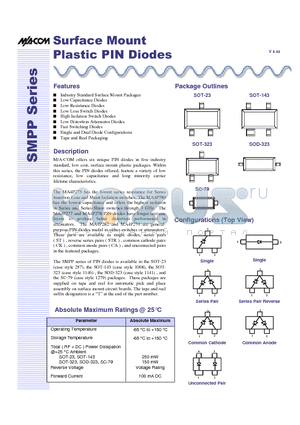 MA4P282-1146T datasheet - Surface Mount Plastic PIN Diodes