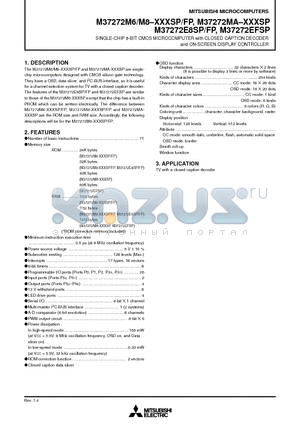 M37272 datasheet - SINGLE-CHIP 8-BIT CMOS MICROCOMPUTER with CLOSED CAPTION DECODER and ON-SCREEN DISPLAY CONTROLLER