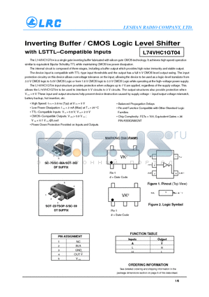 L74VHC1GT04 datasheet - Inverting Buffer / CMOS Logic Level Shifter with LSTTL-Compatible Inputs
