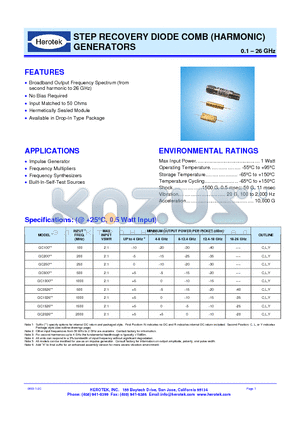 GC0526 datasheet - STEP RECOVERY DIODE COMB (HARMONIC) GENERATORS