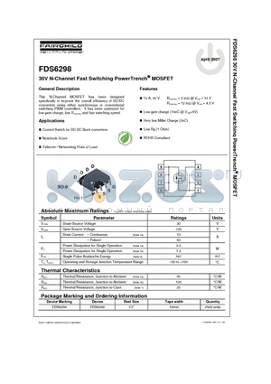 FDS6298_07 datasheet - 30V N-Channel Fast Switching PowerTrench MOSFET