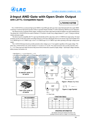 L74VHC1GT09DFT2 datasheet - 2-Input AND Gate with Open Drain Output with LSTTL-Compatible Inputs