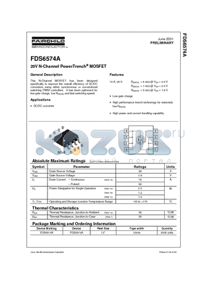 FDS6574A datasheet - 20V N-Channel PowerTrench MOSFET