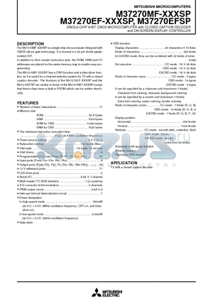 M37270EFSP datasheet - SINGLE-CHIP 8-BIT CMOS MICROCOMPUTER with CLOSED CAPTION DECODER and ON-SCREEN DISPLAY CONTROLLER