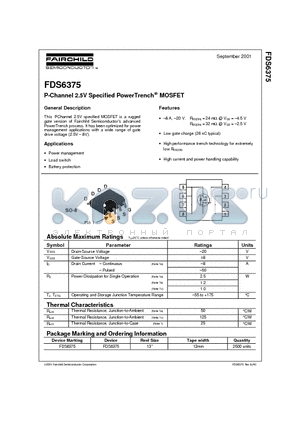 FDS6375 datasheet - P-Channel 2.5V Specified PowerTrench MOSFET