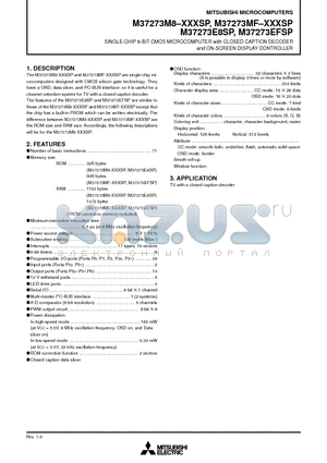 M37273M8 datasheet - SINGLE-CHIP 8-BIT CMOS MICROCOMPUTER with CLOSED CAPTION DECODER and ON-SCREEN DISPLAY CONTROLLER