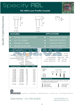 HC-49/S datasheet - Low Profile Crystal