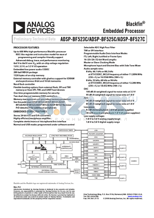 ADSP-BF525C datasheet - Blackfin Embedded Processor 289-ball MBGA package