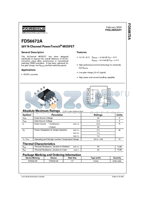 FDS6672A datasheet - 30V N-Channel PowerTrench MOSFET