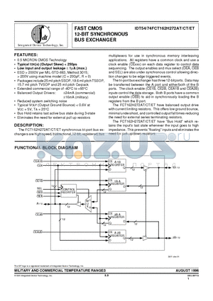 IDT54FCT162H272ETPV datasheet - FAST CMOS 12-BIT SYNCHRONOUS BUS EXCHANGER