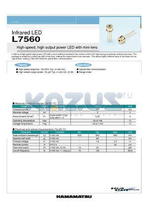 L7560_07 datasheet - Infrared LED High-speed, high output power LED with mini-lens