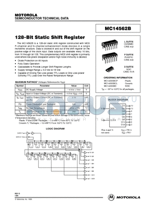 MC14562BD datasheet - 128-BIT STATIC SHIFT REGISTER