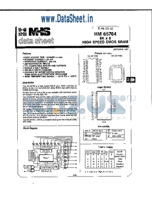 HM4-65764N-8 datasheet - HIGH SPEED CMOS SRAM