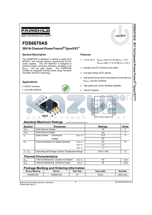 FDS6670AS_10 datasheet - 30V N-Channel PowerTrench SyncFET