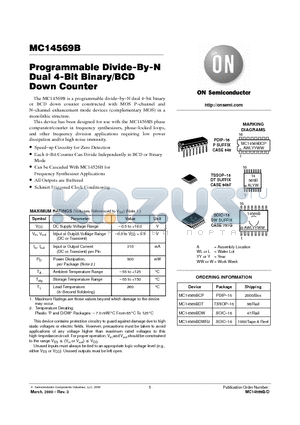 MC14569BDT datasheet - Programmable Divide-By-N Dual 4-Bit Binary/BCD Down Counter