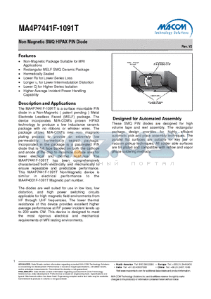 MA4P7441F-1091T datasheet - Non Magnetic SMQ HIPAX PIN Diode