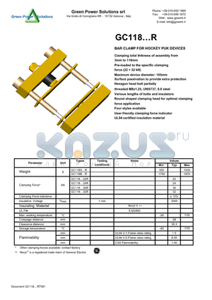 GC118BR datasheet - BAR CLAMP FOR HOCKEY PUK DEVICES
