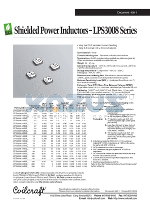 LPS3008-124ML datasheet - Shielded Power Inductors