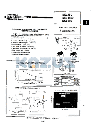 MC1456P1 datasheet - INTERNALLY COMPENSATED, HIGH PERFORMANCE OPERATONAL AMPLIFIER