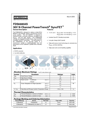 FDS6680AS datasheet - 30V N-Channel PowerTrench SyncFET