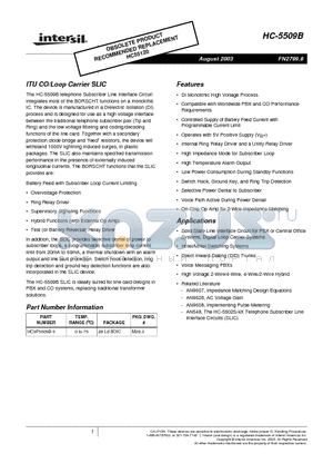 HC-5509B datasheet - ITU CO/Loop Carrier SLIC