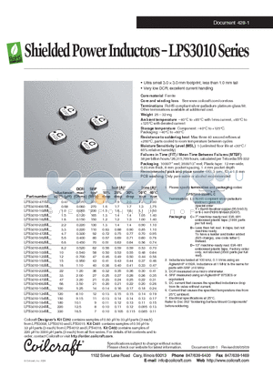 LPS3010-154ML datasheet - Shielded Power Inductors