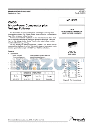 MC14578P datasheet - CMOS Micro-Power Comparator plus Voltage Follower