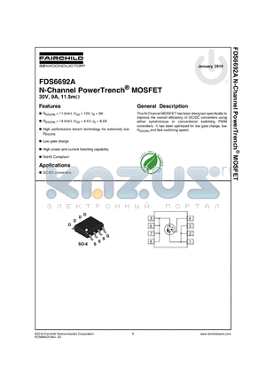 FDS6692A_10 datasheet - N-Channel PowerTrench^ MOSFET 30V, 9A, 11.5mY