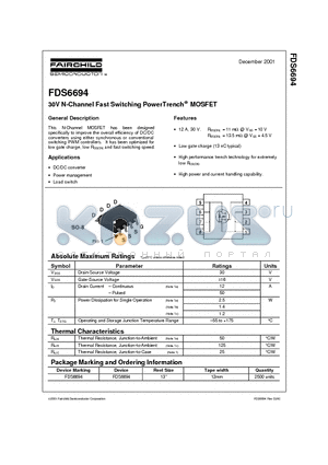 FDS6694 datasheet - 30V N-Channel Fast Switching PowerTrench MOSFET