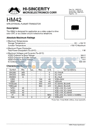 HM42 datasheet - NPN EPITAXIAL PLANAR TRANSISTOR