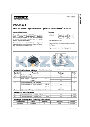 FDS6894A datasheet - Dual N-Channel Logic Level PWM Optimized PowerTrench MOSFET