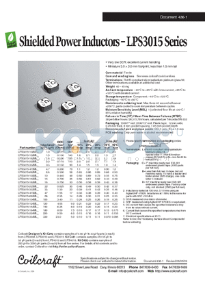 LPS3015-102ML datasheet - Shielded Power Inductors